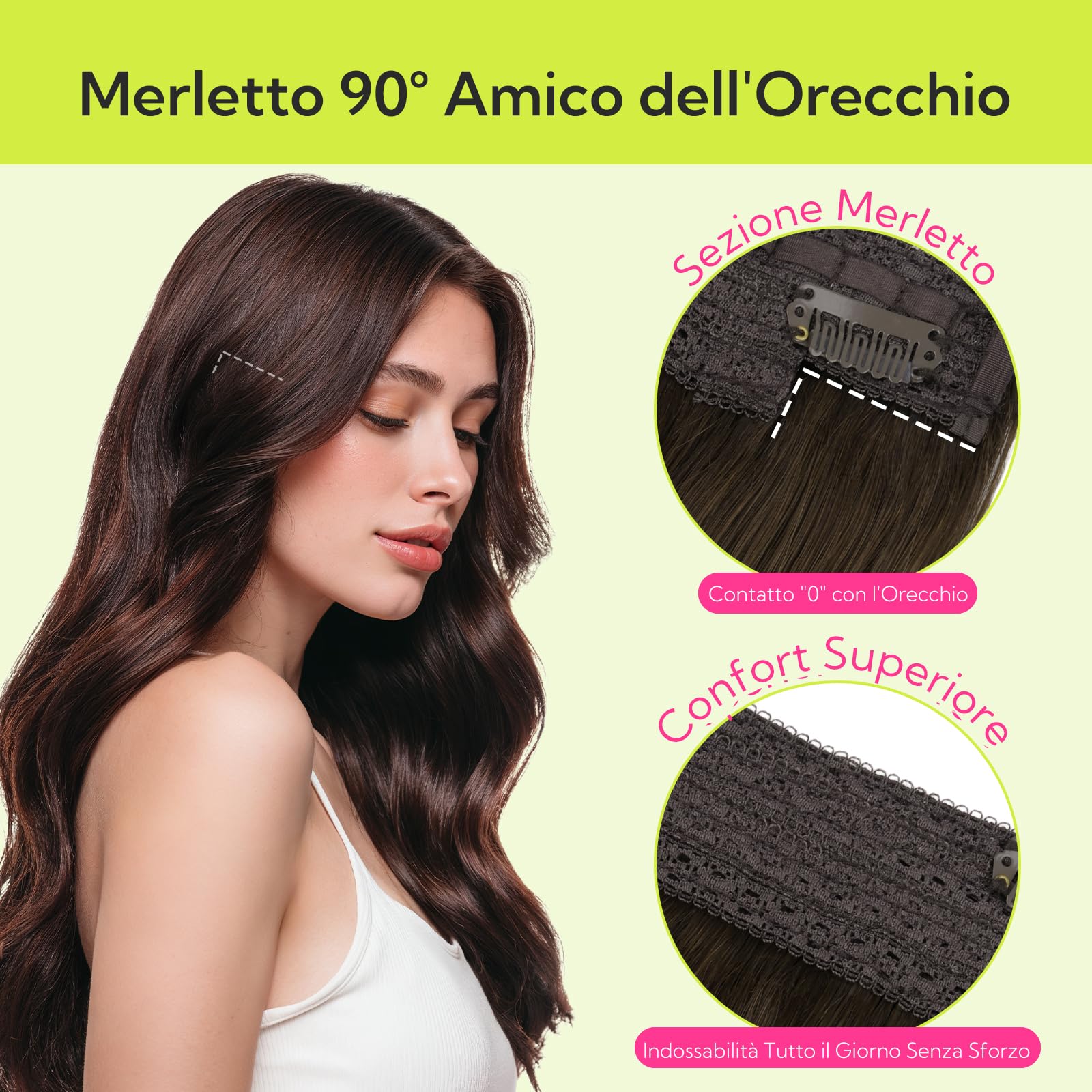 hotbanana Extension Capelli Veri con Filo Invisibile, 45cm 95g Balayage Marrone Cioccolato a Biondo Caramello Capelli Umani Remy Lisci, Invisible Wire Hair Extensions, Extension in Capelli Veri