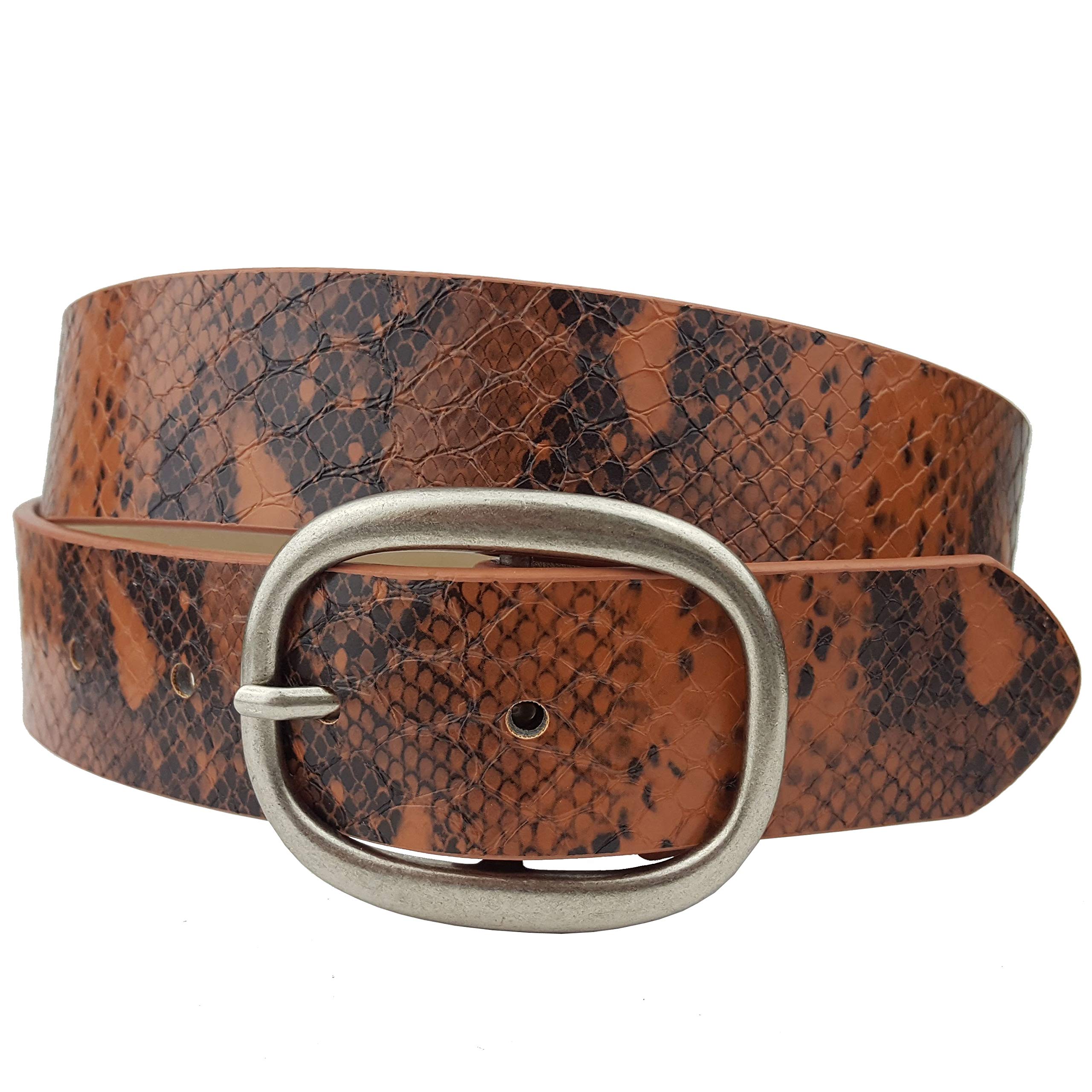 Axesoria Vegan Plain Belt with Oval Buckle Dark Orange Python S