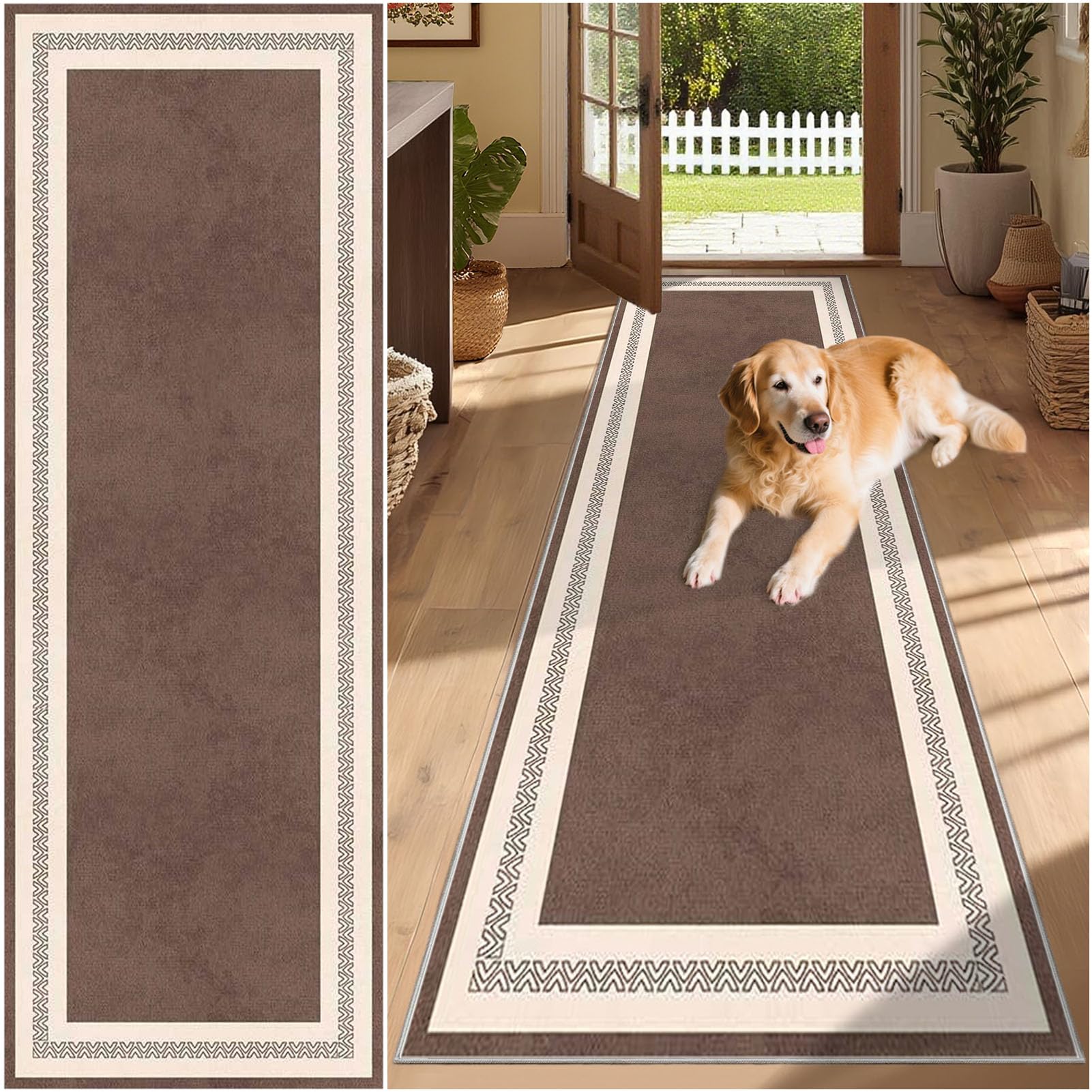 SUNMME Runner Rug for Hallway 90 x 300 cm Washable Non Slip Rubber Backing Carpet for Kitchen, Autumn Soft Faux Wool Low Pile Bedroom rug, Floor Mat for Entrance Passage Entryway Brown โ image 1