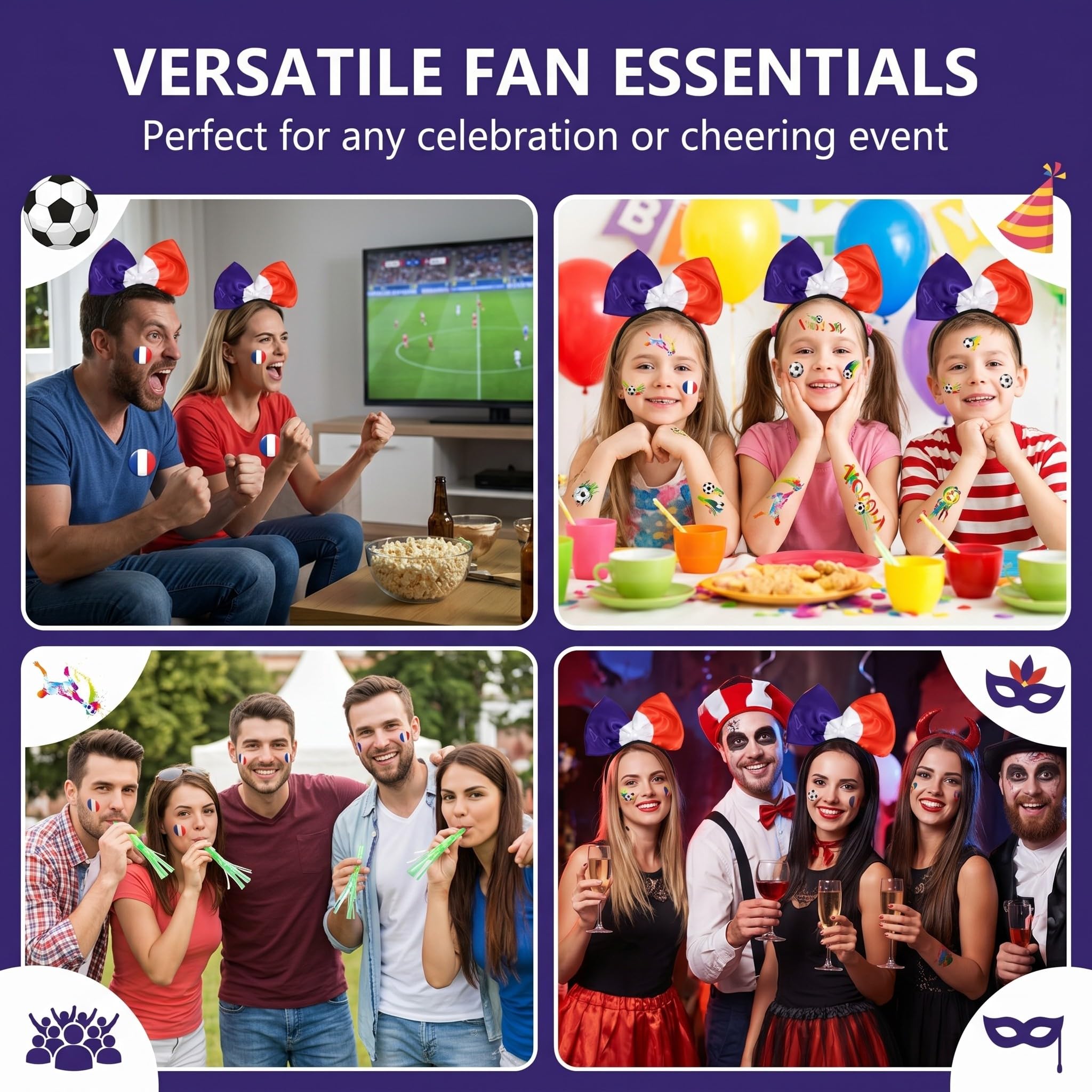 Kit Supporter France Fanartikel - Accessoires de Fête pour la WM 2026 - Drapeaux et Guirlandes Bleu Blanc Rouge pour Public Viewing