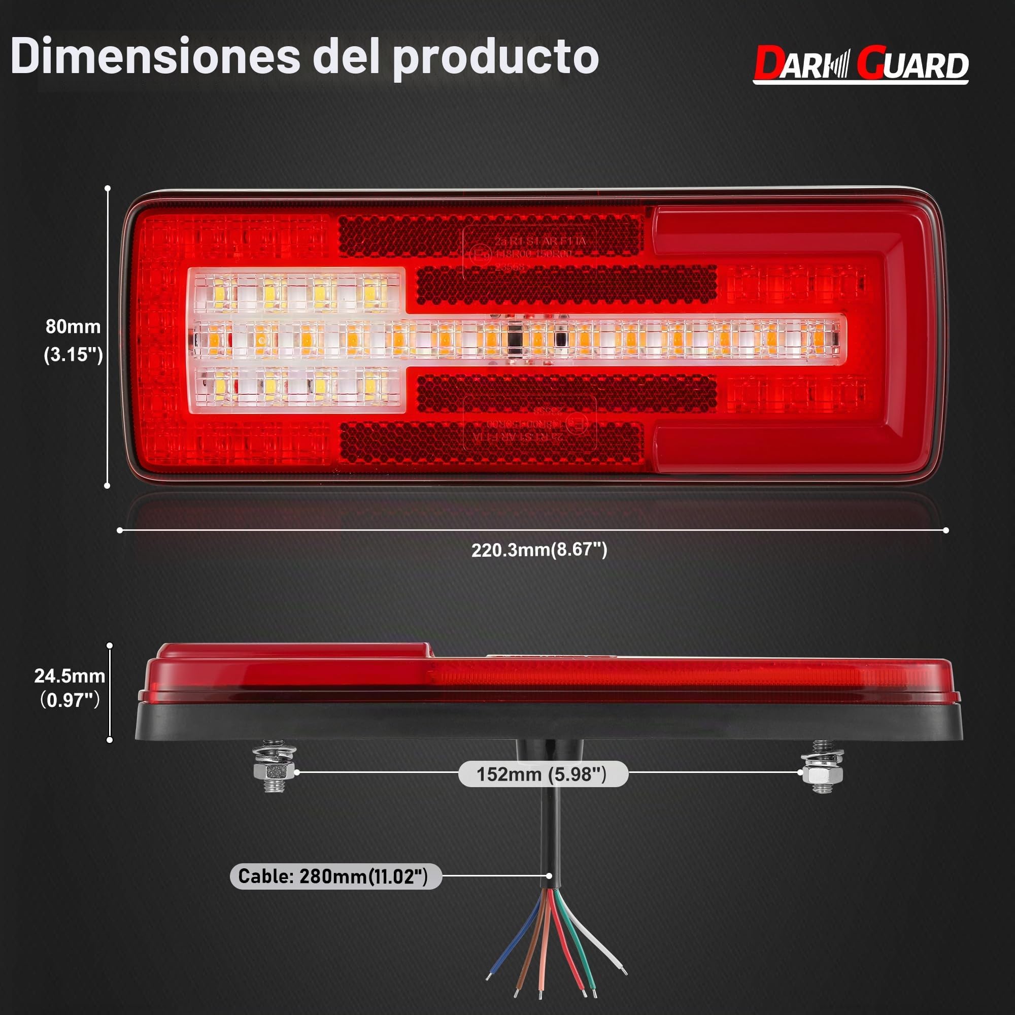 2x Luces Traseras LED para Remolque 12V/24V, Pilotos Traseros de Remolque 6 Funciones Freno Antiniebla Marcha Atrás, IP67 Impermeable Homologadas E9 para Camiones, Caravanas, Tractores