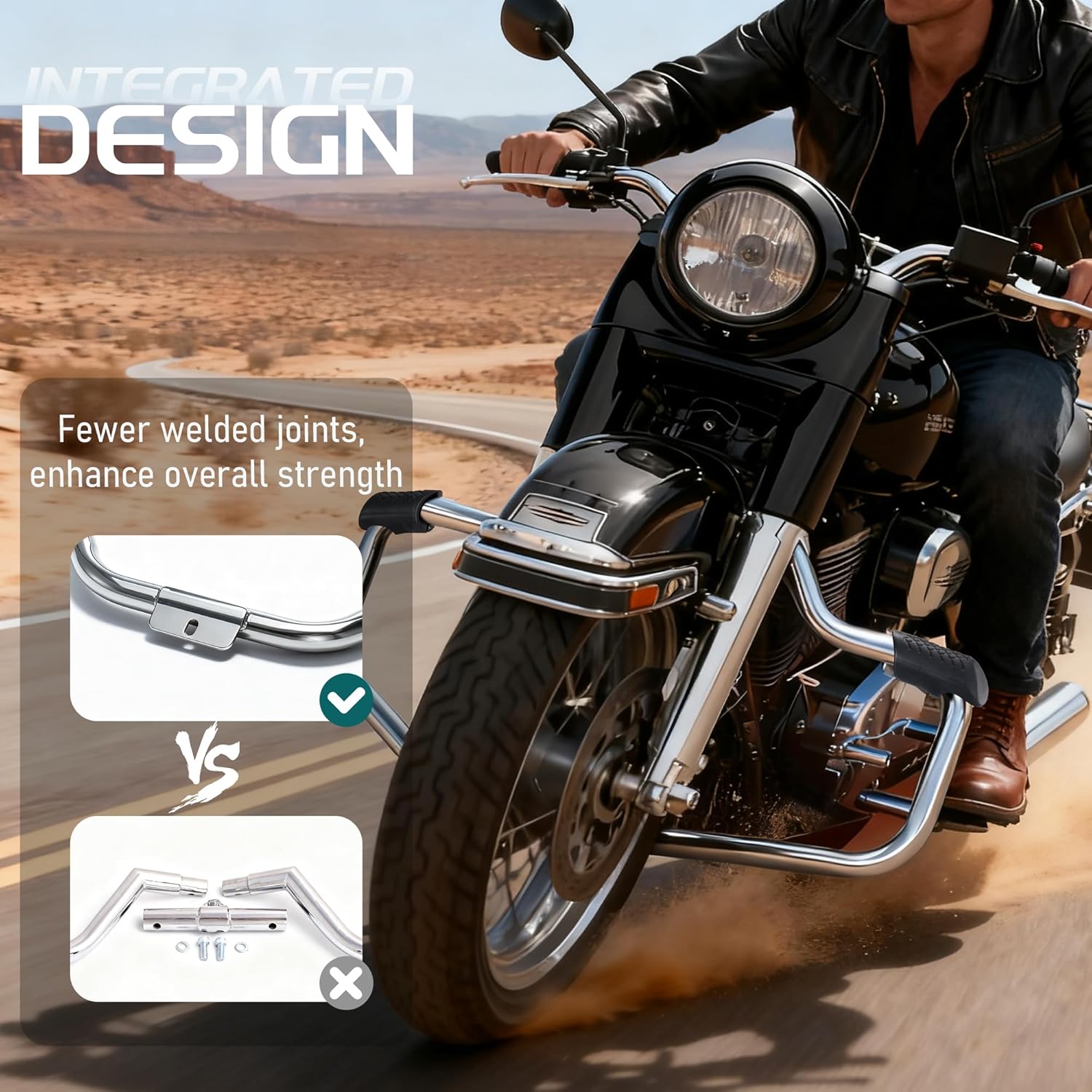 MoKitDora Softail Engine Guard Highway Mustache Crash Bar 1.25" Fat for 2000-2017 Harley FL Heritage Classic Deluxe Fat Boy FLSTF Models, Chrome