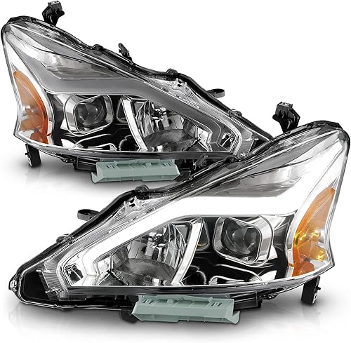 Miniatura 7 de AmeriLite Para Nissan Altima 2013-2015 - Juego de faros delanteros con tubo LED cromados con proyector cuadrado lado del pasajero y del conductor
