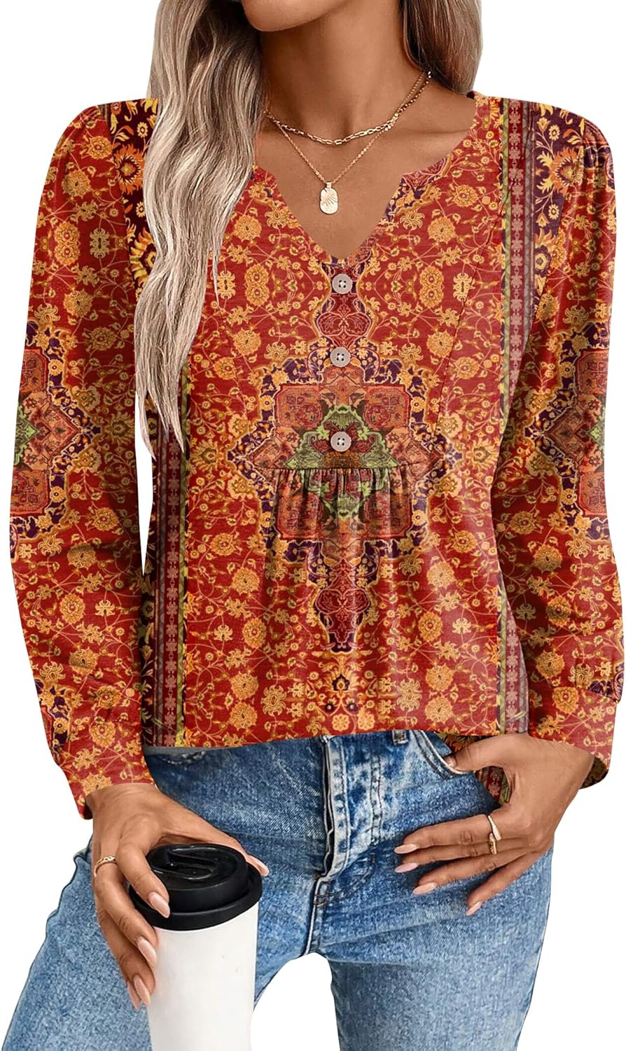 Zeagoo Long Sleeve Shirts for Women 2025 Casual Pleated V Neck Fall Tunic Tops Button Down Blouse Dressy Loose T-Shirts Zeagoo Long Sleeve Shirts for Women 2025 Casual Pleated V Neck Fall Tunic Tops Button Down Blouse Dressy Loose T-Shirts
