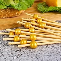 Vista 4 de Palos de cóctel dorados – 200 piezas de pinchos de cóctel de 4.7 pulgadas de largo para aperitivos – Brochetas de bambú para tablas de charcutería