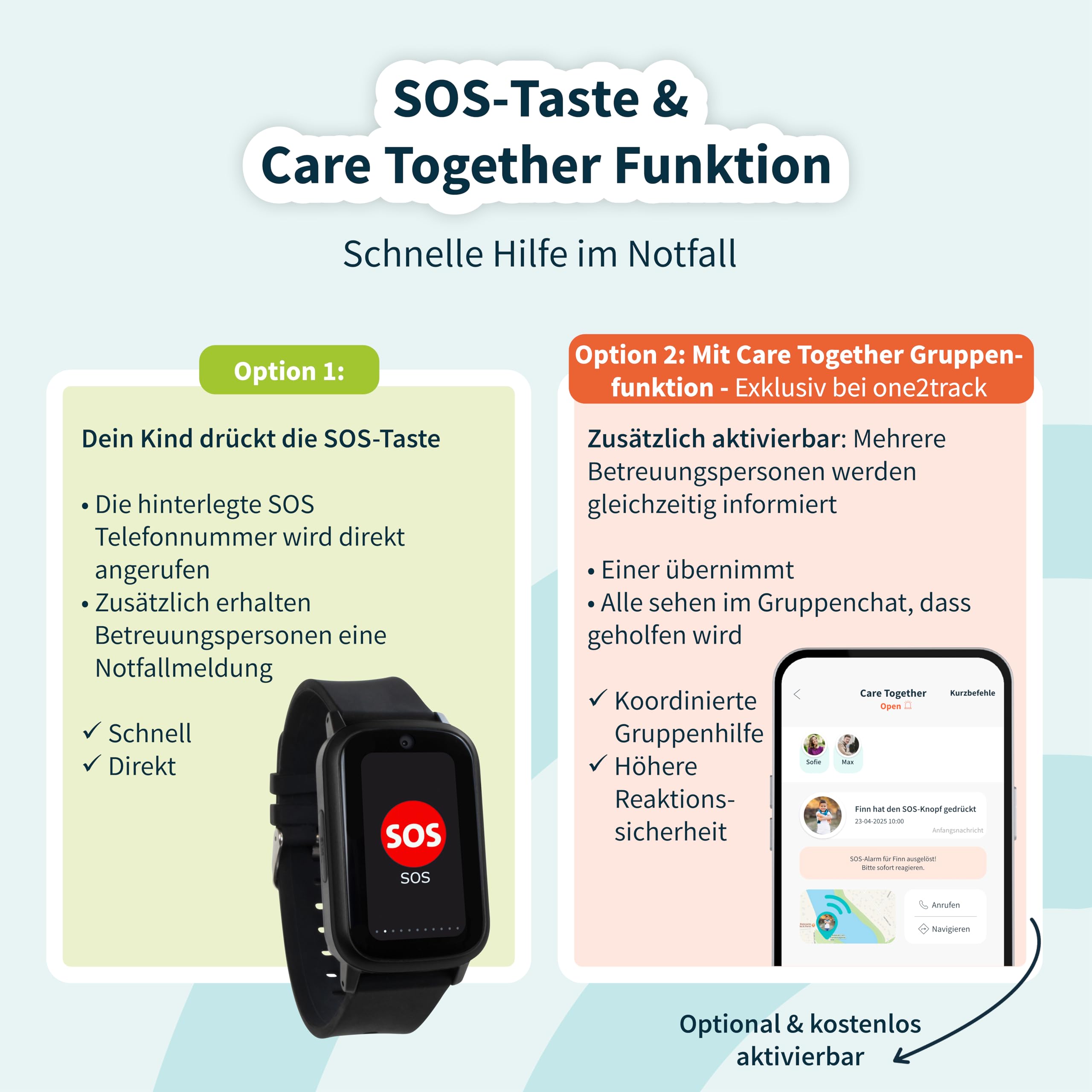 one2track - Smartwatch Kinder - Connect UP Schwarz - Kinder Smartwatch mit GPS - Serverstandort Niederlande - SOS Taste - 4G Videoanrufe - Ab 4 Jahren - Eltern App - Integrierte SIM Karte