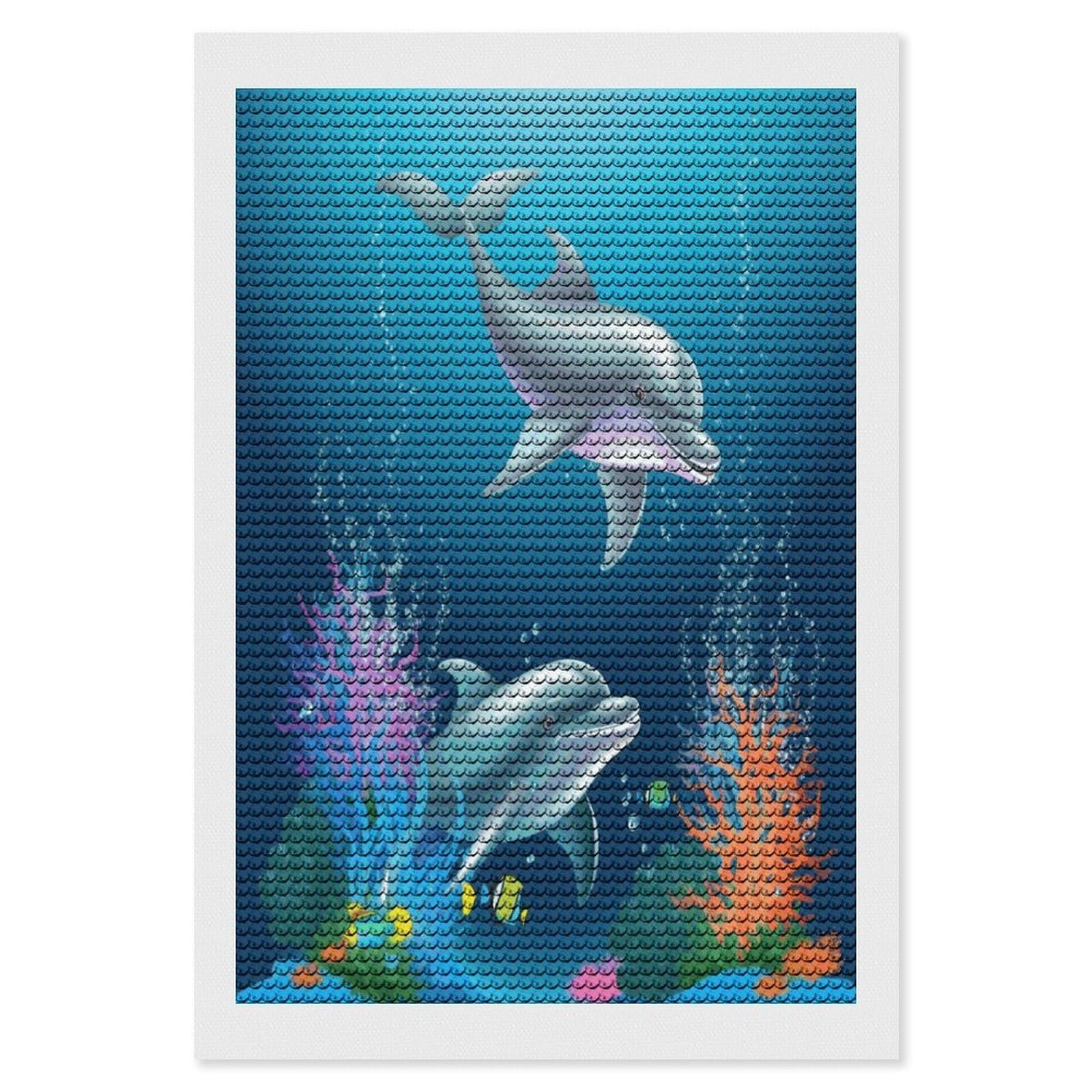 FekiLoot Dolphin and Fish Paint by Numbers Kit for Adults Beginner DIY Diamond Dots Paintings Round Full Drill Diamond Art Kits Picture Diamond Art Painting Kits for Home Decor 8"x12"