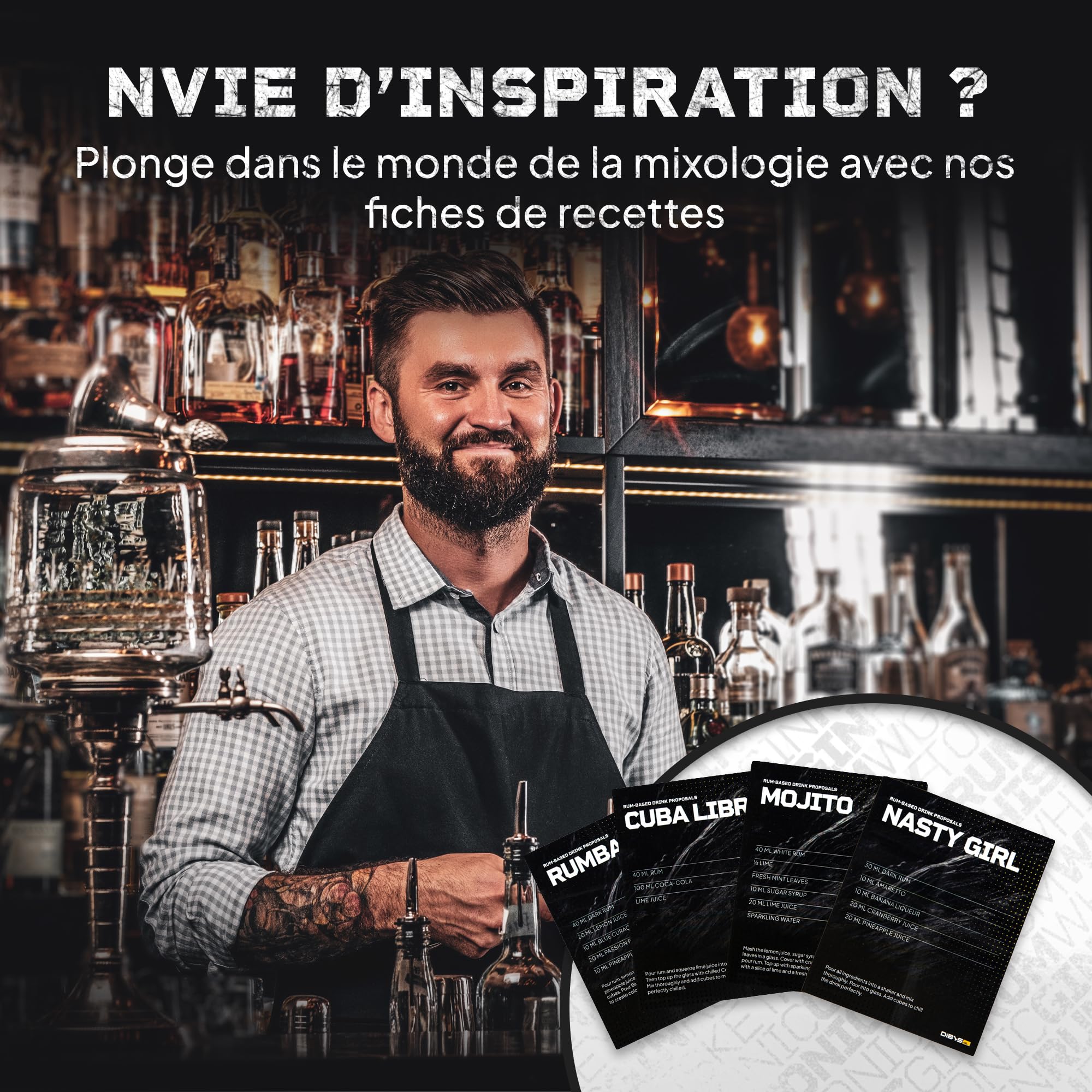 DIBYS Kit préparation Rhum arrangé | Coffret avec 12 épices Naturelles et Accessoires | Cadeau pour Homme et Femme | Kit de dégustation de Rhum DIY avec 4 Recettes | Set à Faire soi-même