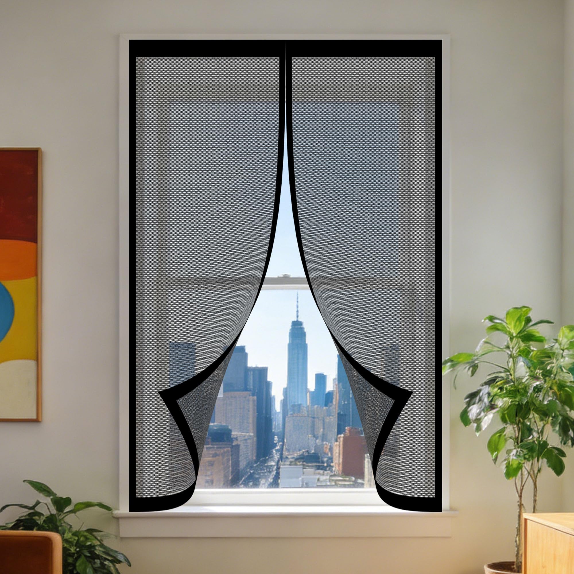 Moustiquaire fenêtre magnétique 165x180 cm rideau amovible noir