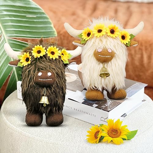 Miniatura 6 de Lovinland Highland Cow Decor Decoración de gnomos de peluche de vaca escocesa de primavera para el hogar Muñeco de gnomos de peluche de animales