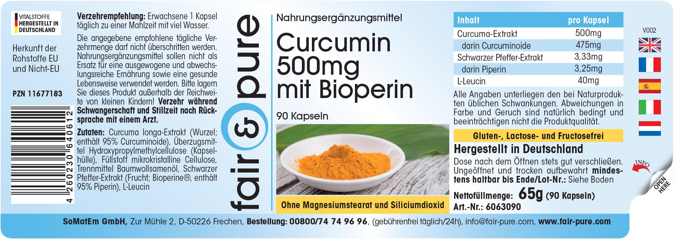 Fair & Pure® - Curcuma in capsule con Pepe Nero - Curcumina 500mg - 95% Piperina - Vegano - 90 Capsule