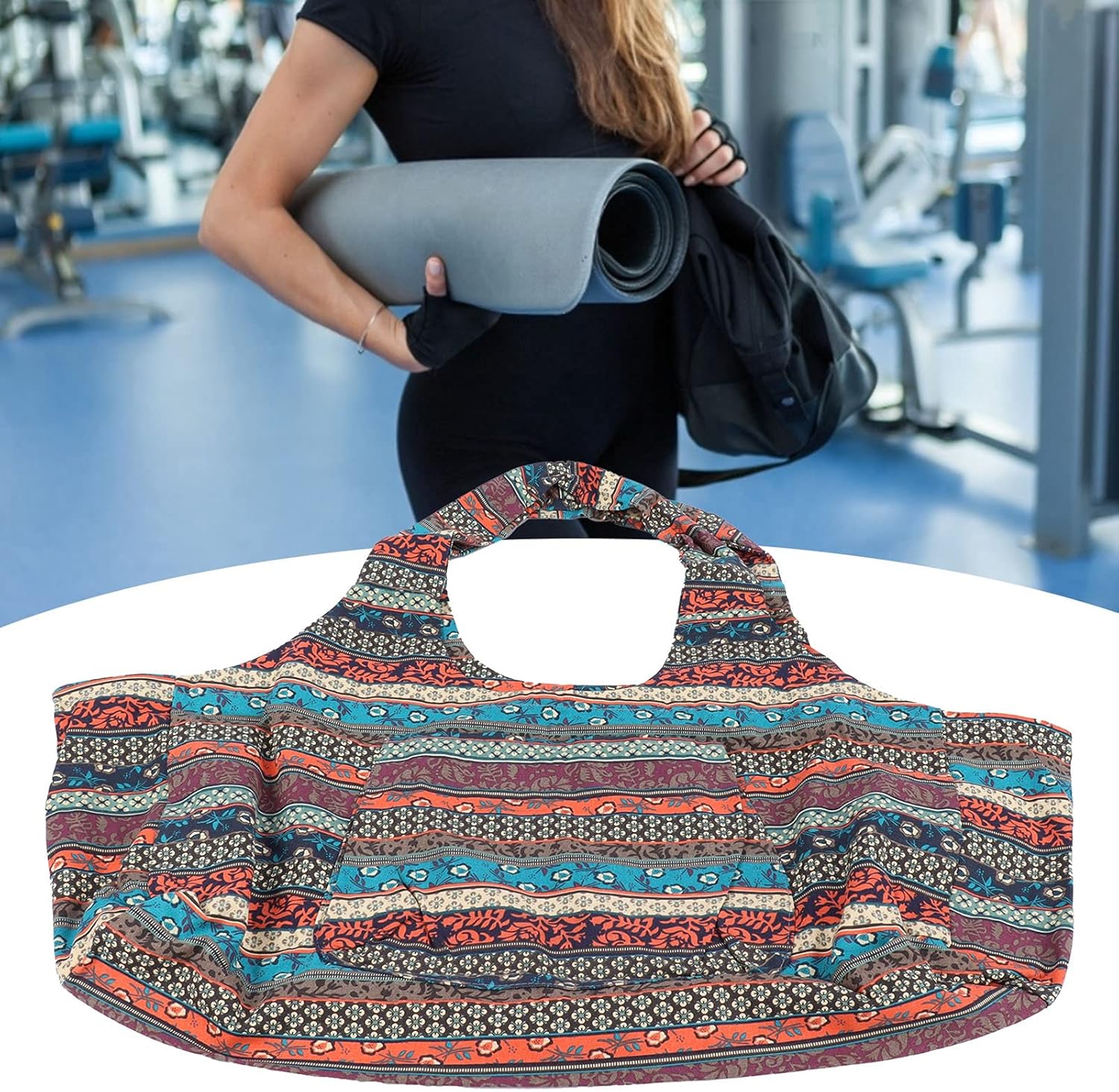 Cyrank Large Yoga Mat Tote Sling Carrier with Pockets, Bohemian Style Vintage Canvas Yoga Mat Bag Multipurpose Oversized Gym Bag Fits Most Size Mats
