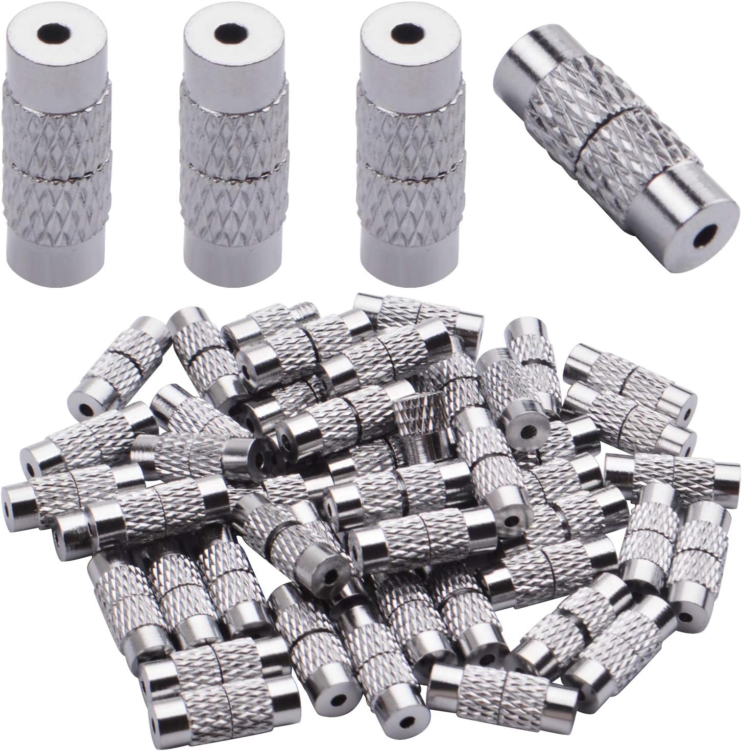 50pcs Brass Screw Clasps Barrel Clasps Cord End Caps Jewelry End Tips for Bracelet Necklace Making,Silver