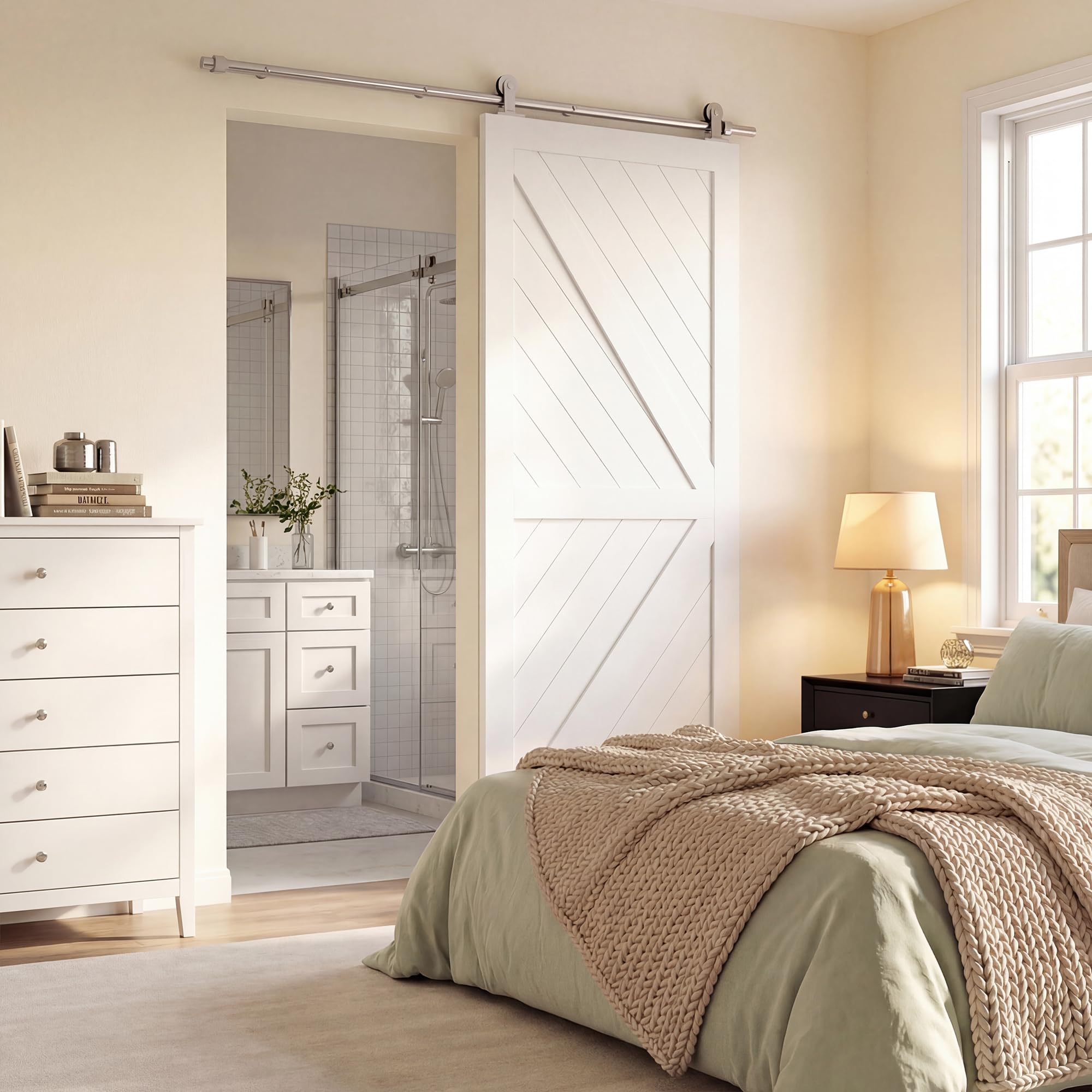HOMCOM 152cm Quincaillerie Porte Coulissante de Grange, Rail Porte Coulissante de 76 cm de Large, Épaisseur 30 mm, Charge 80 kg, Robuste en Acier Inoxydable 304, Argenté | Rail Porte Coulissante 76 cm de Large, Épaisseur 30 mm, Charge 80 kg, Acier Inoxyda