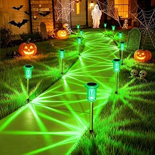 Halloween Solar Lights Outdoor 10 Pack LED Green Halloween Decor | Pathway Lights Waterproof Halloween Decorations Outdoor for Yard Garden Walkway Outside Driveway, Auto On/Off, Spike Pattern