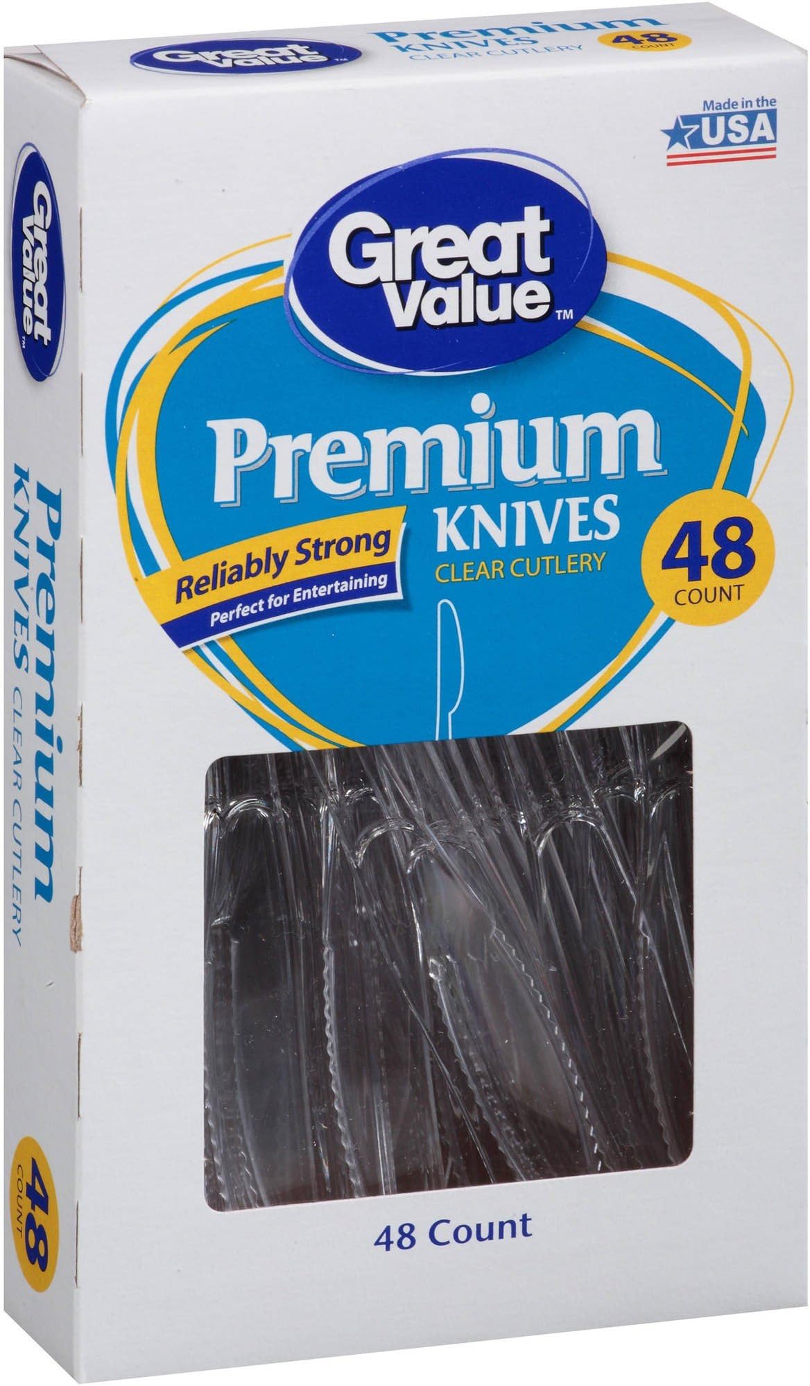 Reliably Strong Great Value Premium Disposable Clear Plastic Knives, 48 ct