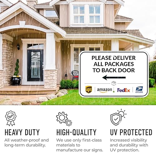 Vista 395 de Cartel de entrega del paquete, letrero de instrucciones de entrega, 10 x 7 pulgadas, aluminio 040 libre de óxido, resistente a la decoloración