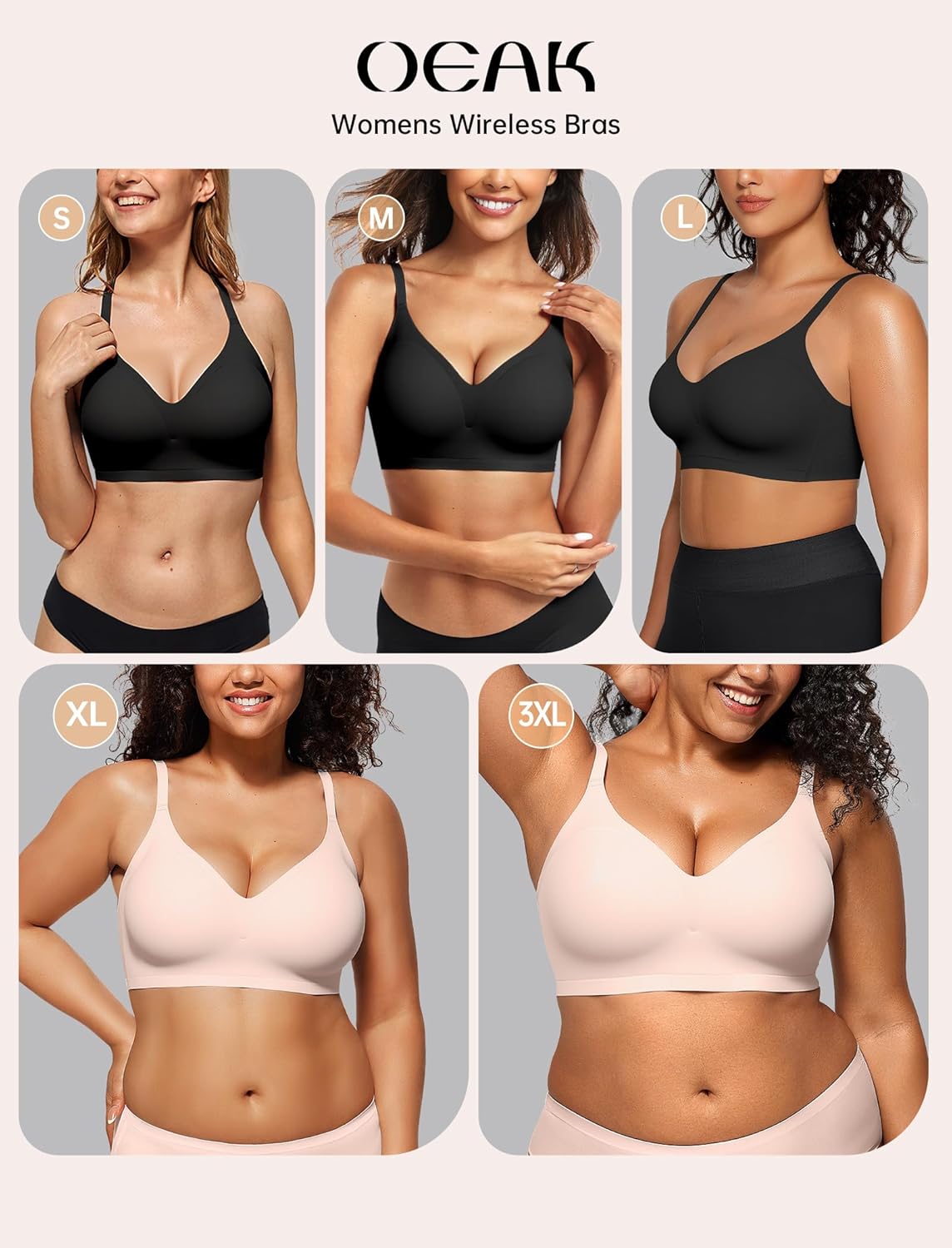 OEAK Womens Comfortable Bra Push Up Bras Wireless Support Lift Brassiere V Neck Full Coverage Everyday Seamless Tshirt Bras - Image 5