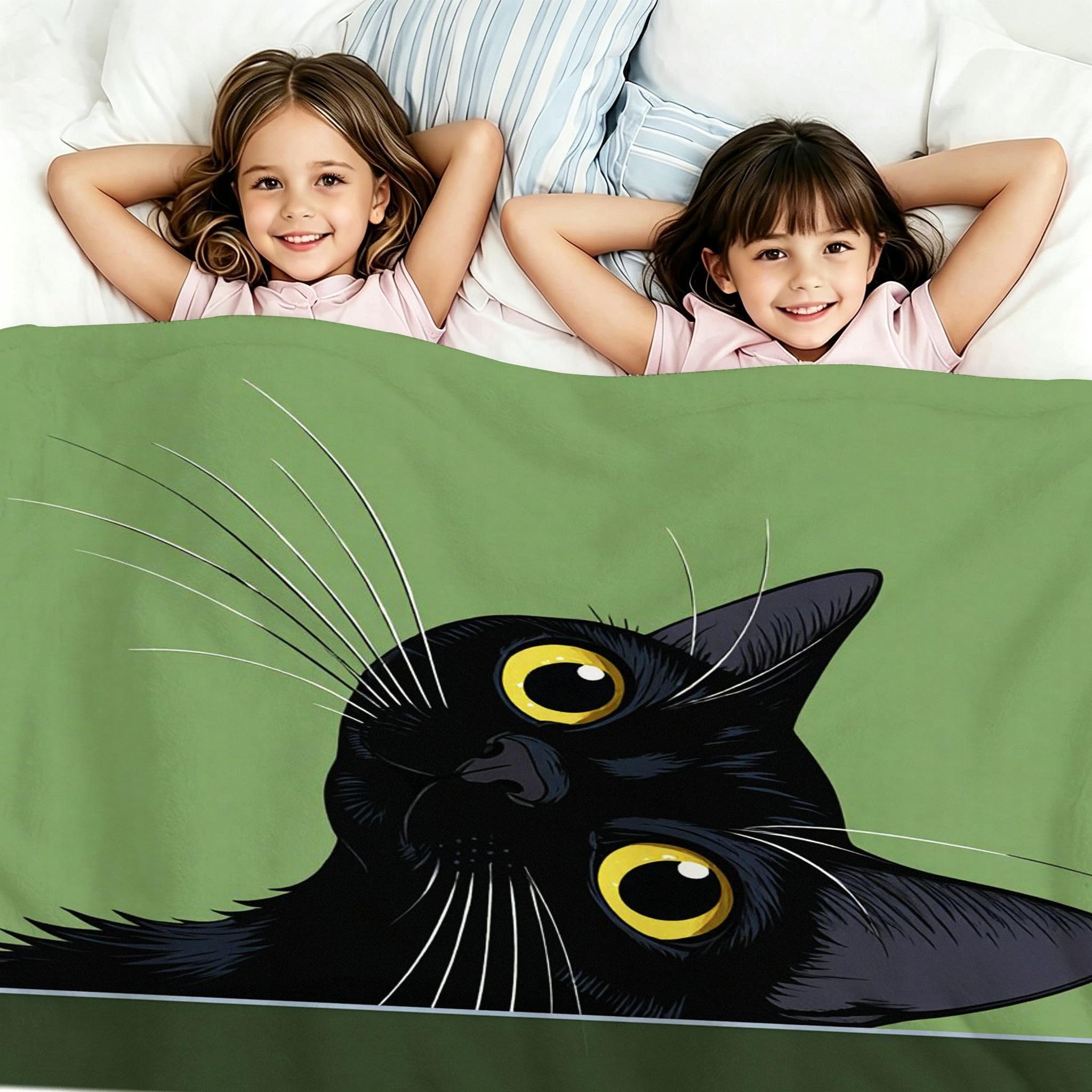 Coperta Pile Matrimoniale 240x260 cm Gatto Nero, Coperta XXL Super Morbida Multiuso Come Copriletto o Plaid da Salotto, Calda e Leggera, Protezione dal Freddo, AW5742