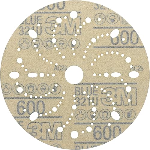 Miniatura 2 de 3M Hookit 36183 Discos abrasivos azules con múltiples agujeros, preparación de mezcla, preparación de pintura, 6 pulgadas, grado 600, 50 discoscaja