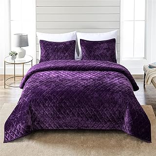 Fredsure Distressed Velvet Quilt Set, 3 Pieces Purple Queen, Distressed ...