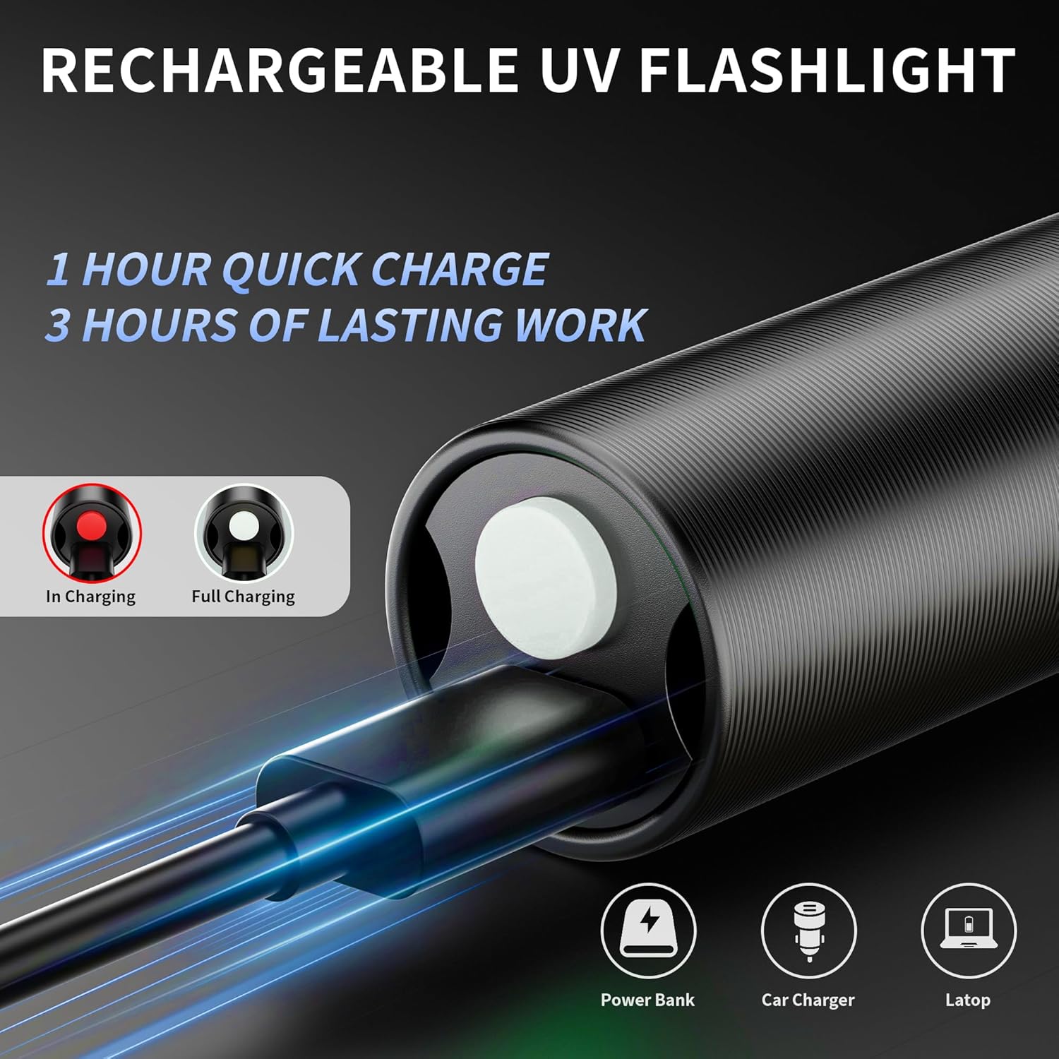 E-riding 2 Pack Black Light UV Light, 395nm & 365nm Mini Powerful Rechargeable UV Flashlight, USB-C Ultraviolet Blacklight Flashlight, Portable Pet Urine Detector for Uranium Glass, Rocks, Scorpion
