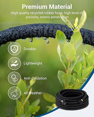 Miniatura 2 de DEWENWILS Manguera de remojo de 25 pies para camas de jardín, manguera de goteo redonda de 12 pulgada con regulador de presión, ahorra un 75% de