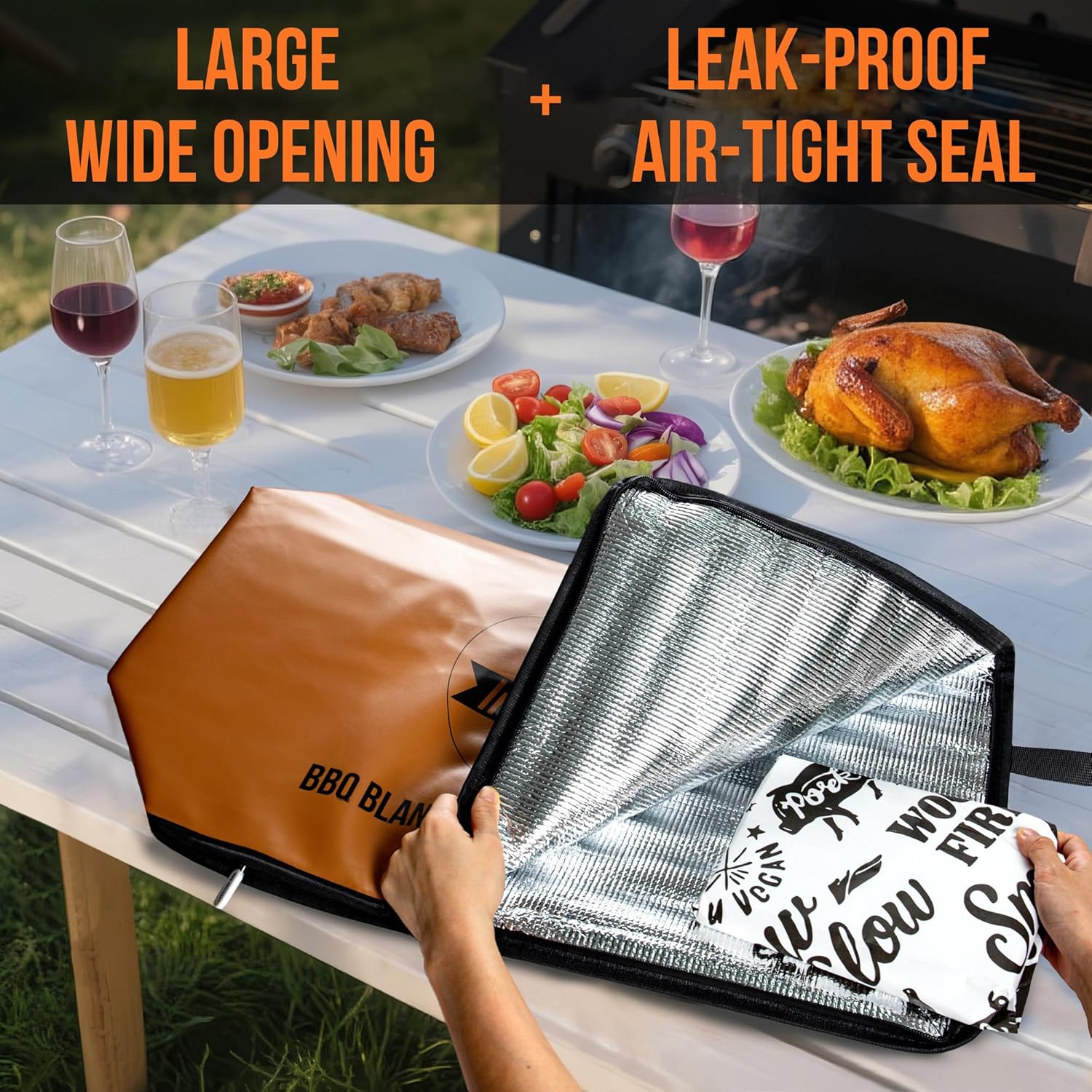 24" Leather BBQ Blanket for Resting Meat - Brisket Blanket Insulated Meat Resting Bag, Leak-Proof & Wide Mouth for Max Heat Retention - Built for Large Brisket, Pork, Beef & Turkey - (24 Inch Brown)