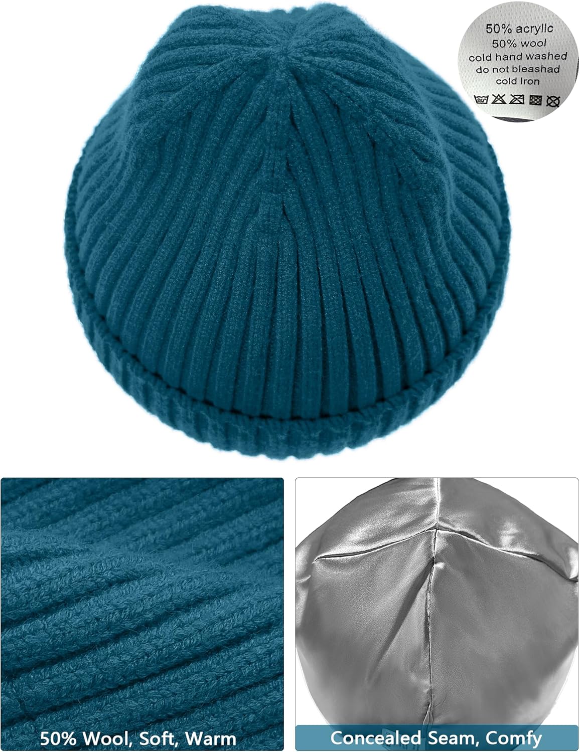 vidsel Satin Lined Wool Beanie Hat for Women Men Winter Cold, Warm Knit Fashion Cuffed Beanie Skull Cap Watch Cap - Image 4