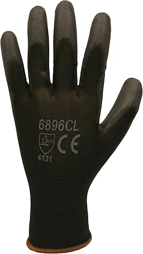 Miniatura 2 de Cordova Guantes estándar de 2,715.0 in, calibre 13, carcasa de nailon negro, revestimiento de palma de poliuretano negro, mediano, paquete de 12