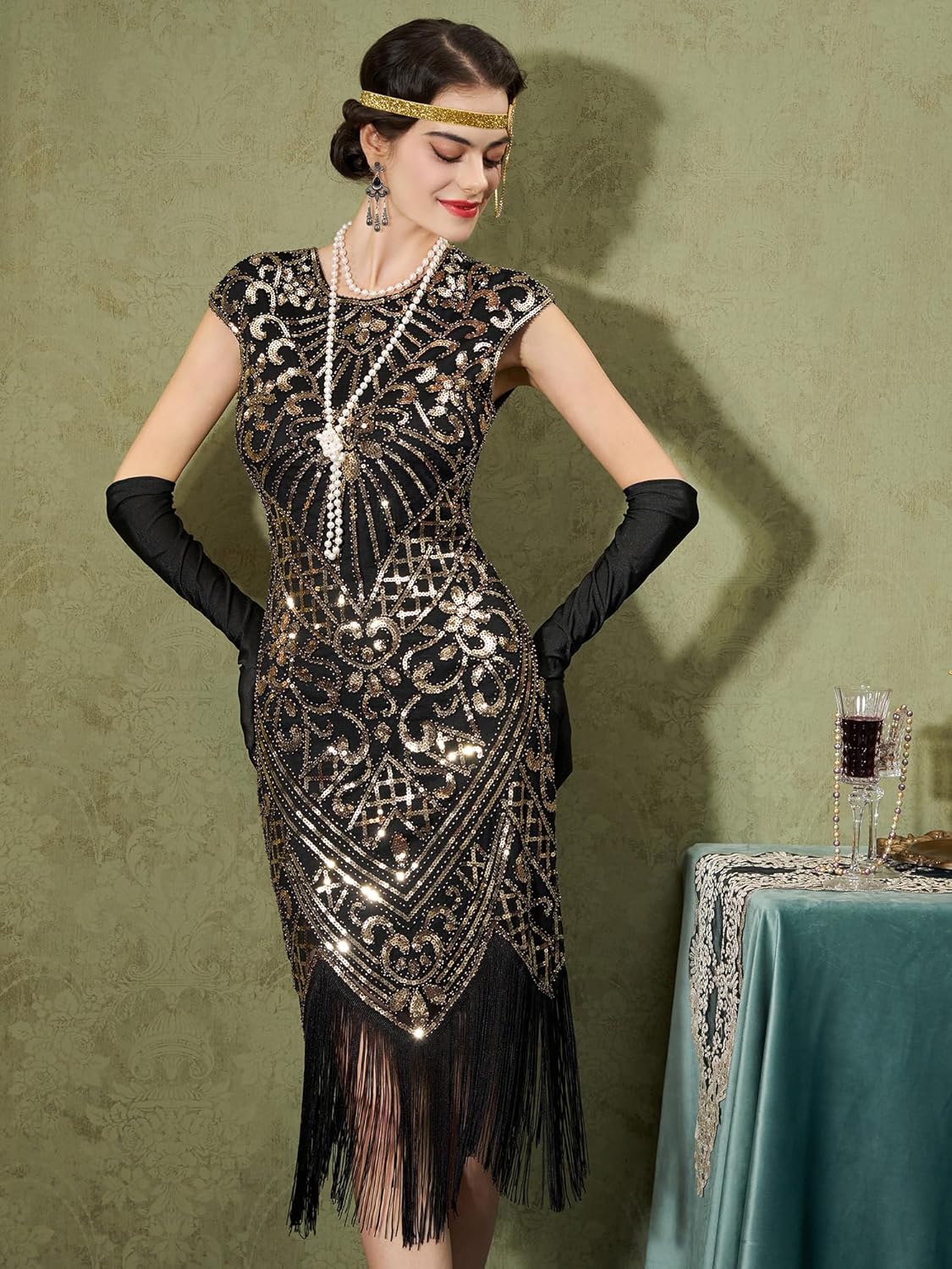 YESSA 1920s Flapper Dresses for Women Great Gatsby Dress Roaring 20s Costumes Sequin Harlem Nights Dress with 20s Accessories - Image 3