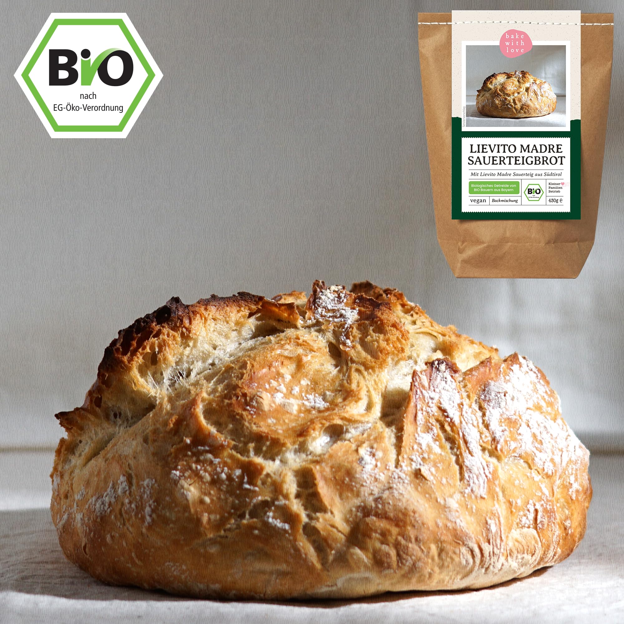 Bio Lievito Madre Brot Backmischung - Brotbackmischung italienisches Weißbrot mit Sauerteig - Brotbackautomat geeignet - Bake with Love - (10er Pack)