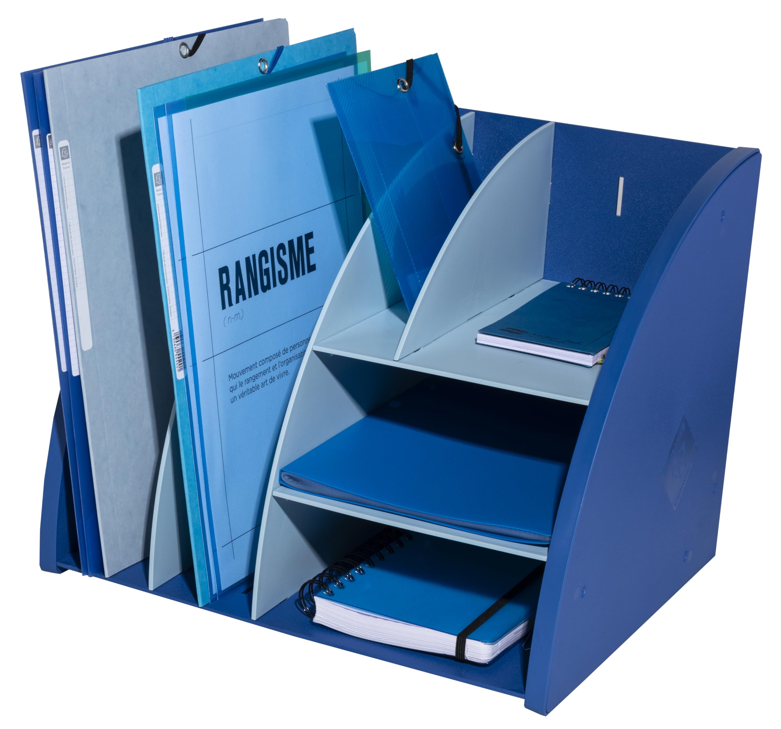 EXACOMPTA - Rif. 394202D - 1 organizer da scrivania, organizer Bee Blue, accessorio da scrivania multifunzionale 6 scomparti A4, A5, A6 verticale/sdraiato, prof 36 x 29,5 x 6 cm, blu navy/azzurro