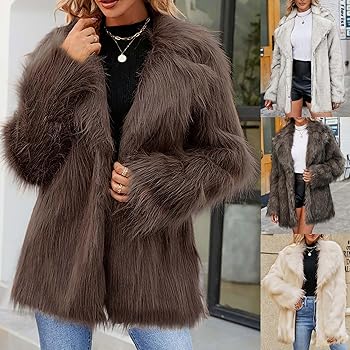 Amazon.com: HGps8w Luxury Faux Fur Coat for Women Lapel Open Front