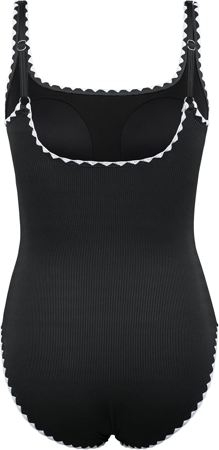 Hilor Women's Ribbed One Piece Swimsuits Tummy Control Slimming Bathing Suit Scalloped Monokini Swimwear - Image 7