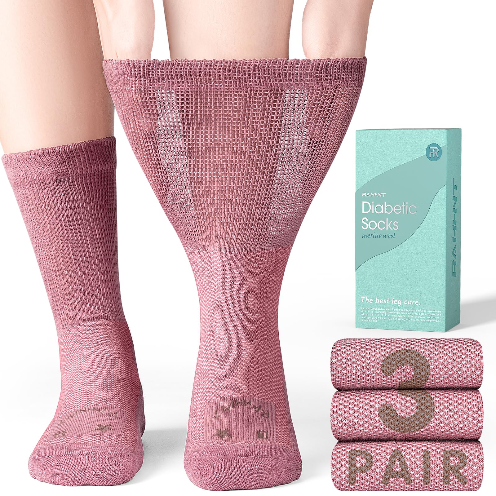 Rahhint Merino Wolle Diabetikersocken 3 Paar，Dicke Winter ohne Gummi & ohne Naht Bambus Socken für Damen Herren Thermo