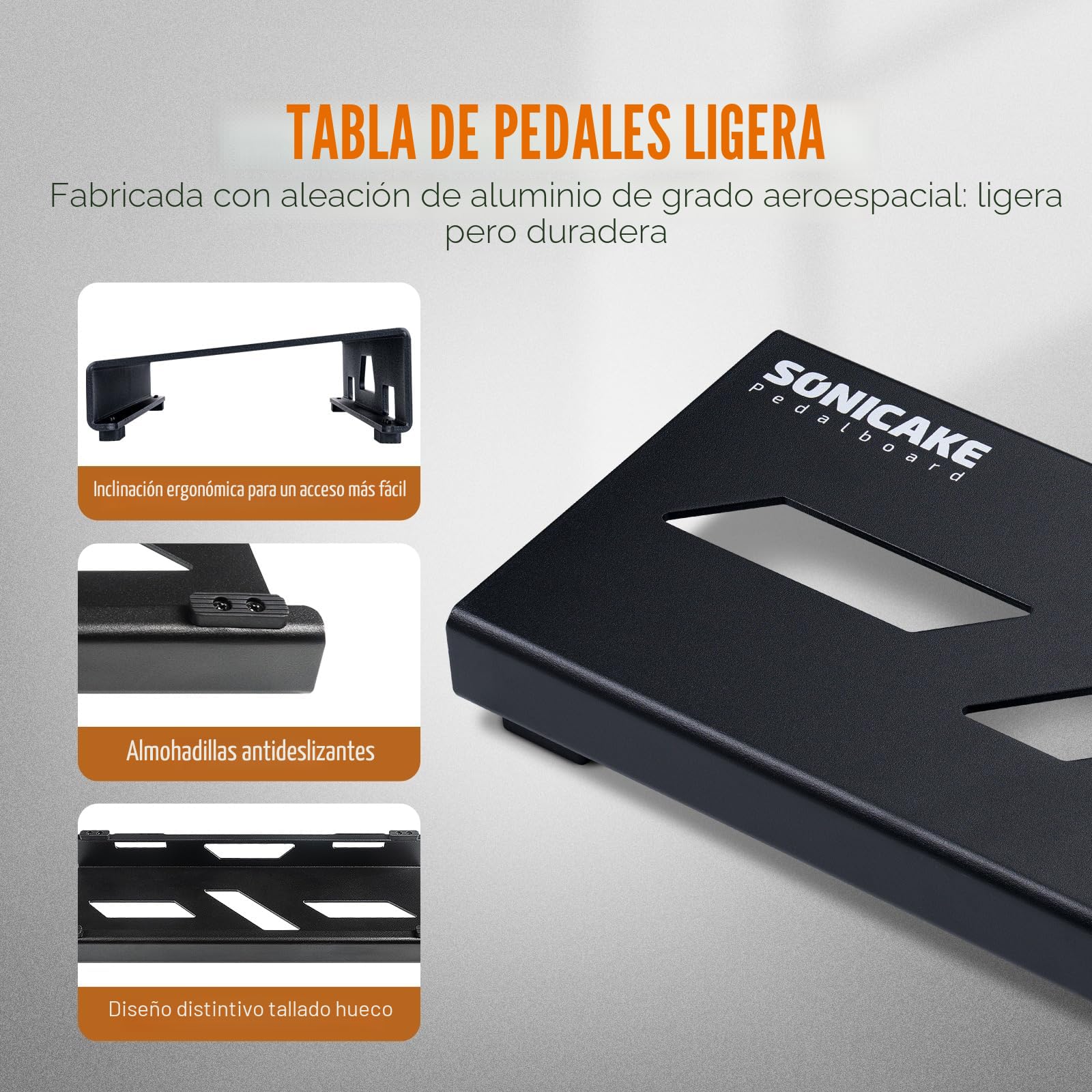 SONICAKE Pedalera Mini para Guitarra de Aleación de Aluminio 36 x 14.5 x 5 cm, Cinta para Pedales, Bridas y Cables de Conexión Negro QPB-10