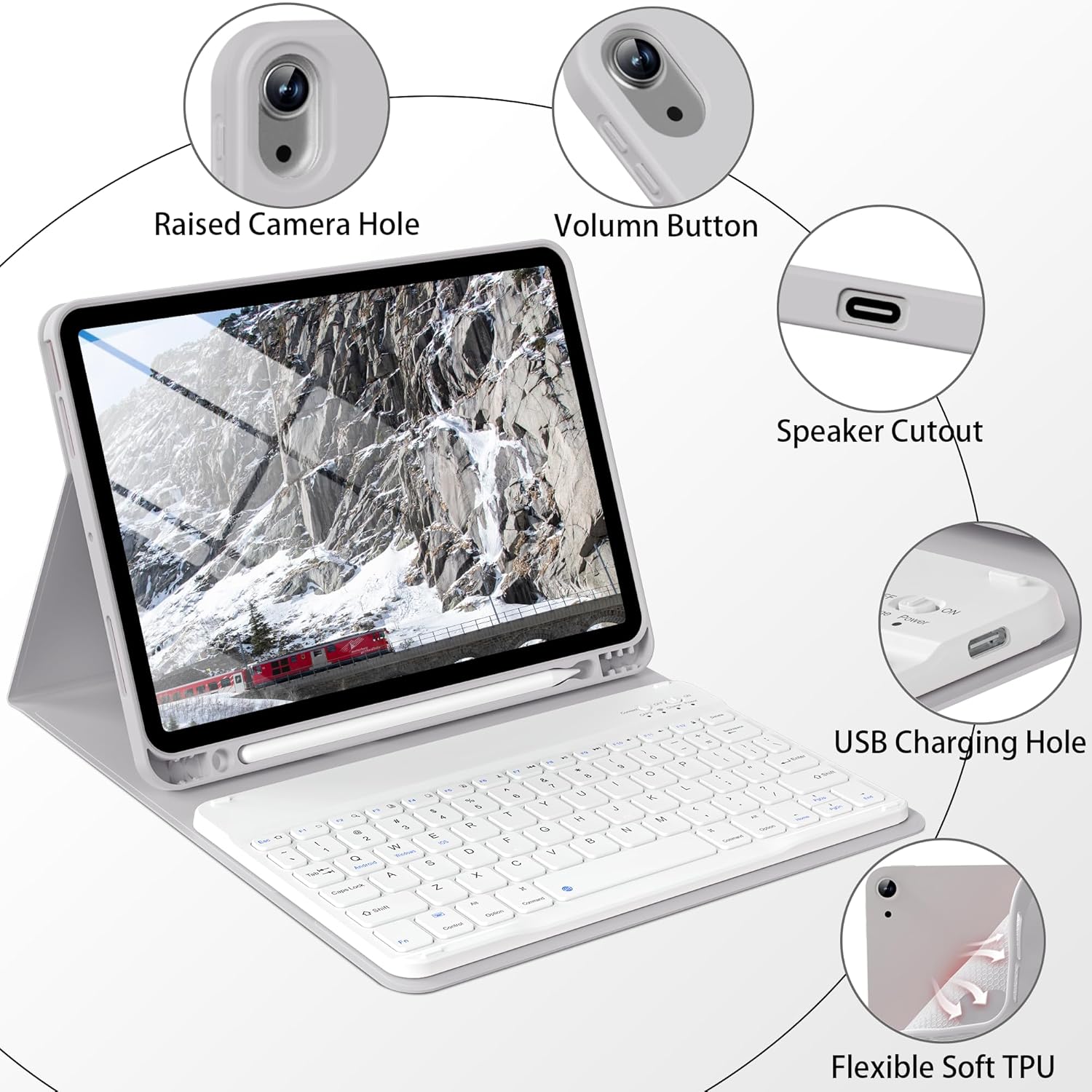 Case for iPad Air 8th/7th/6th 11-inch M4/M3/M2 (2026/2025/2024), iPad Air 5th 4th Gen 10.9 inch with Keyboard 2022 2020, Detachable Wireless Keyboard Cover with Pencil Holder, Gray