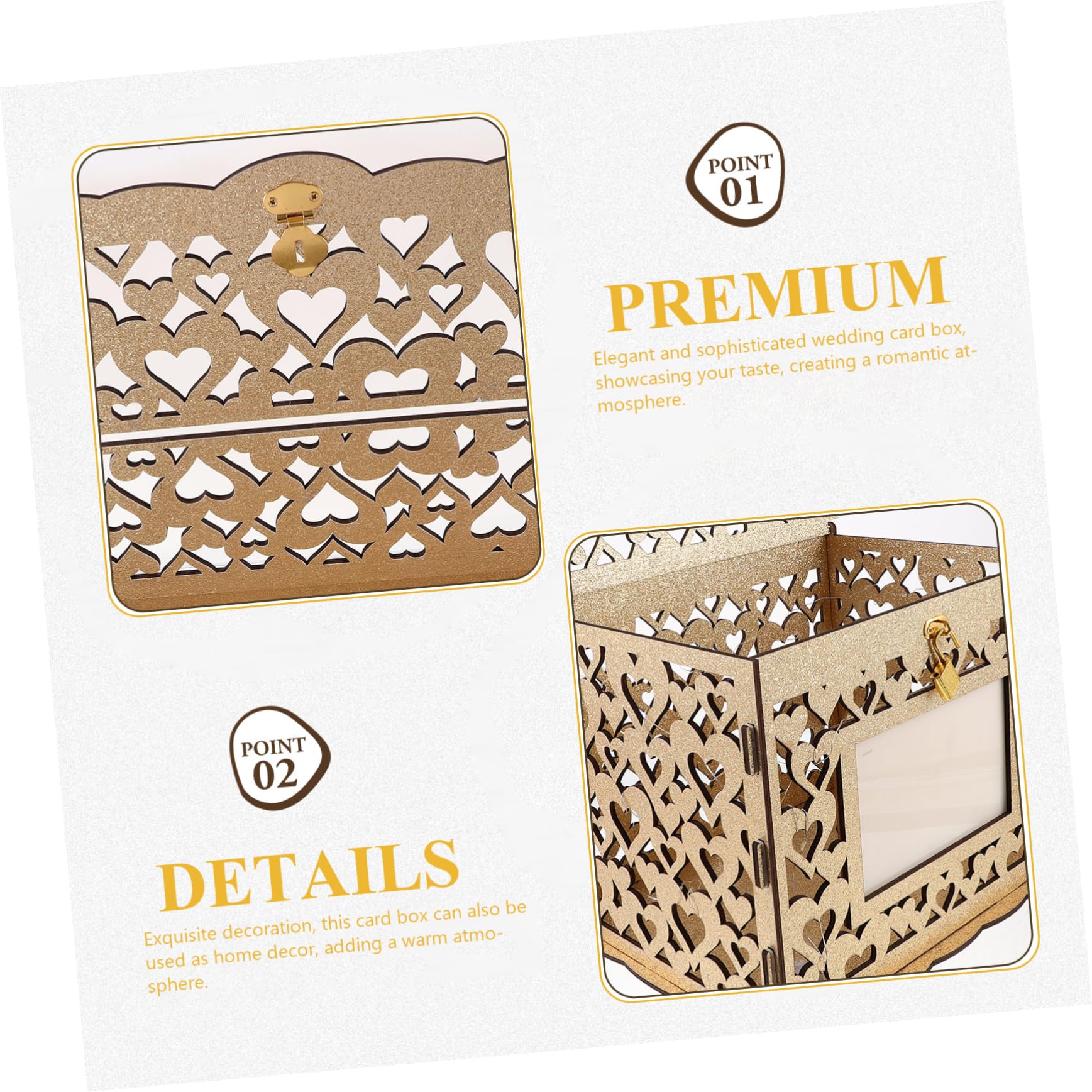 Cabilock Goldene Hochzeitskartenbox und Metall für Erinnerungen | Elegante Dekobox für Feier und Zuhause, Multifunktional, Dekorativ, zum Aufbewahren von Karten