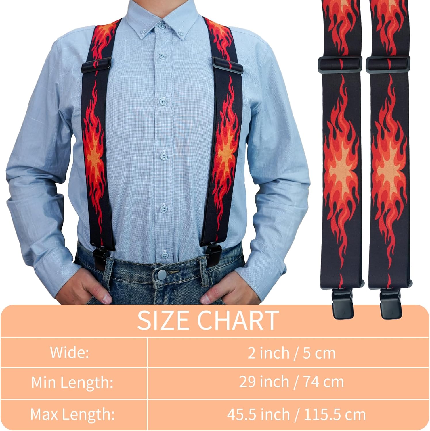 KUNN Mens Suspenders X-Back 2 Inch Wide Elastic Suspender Heavy Duty Clips Work Suspenders - Image 2