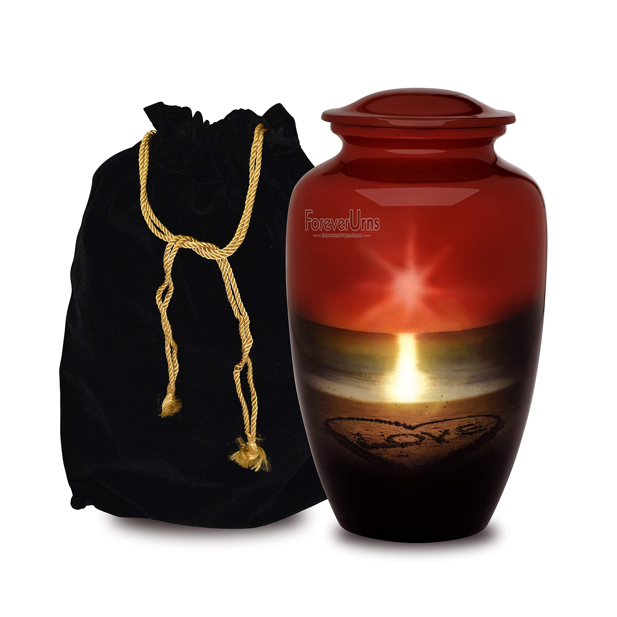 FOREVER URNS Adult Cremation Funeral CUSTOMIZED Urn with The Sunset Pictured Theme for Human Ashes of Female & Male | 200 cu in | Large | Multicolor | Completely Handcrafted with Velvet Protection Bag