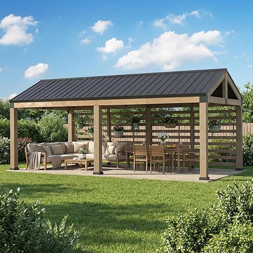 SUNJOY Carport 10.1 ft. x 21.6 ft. FSC Wood Gazebo