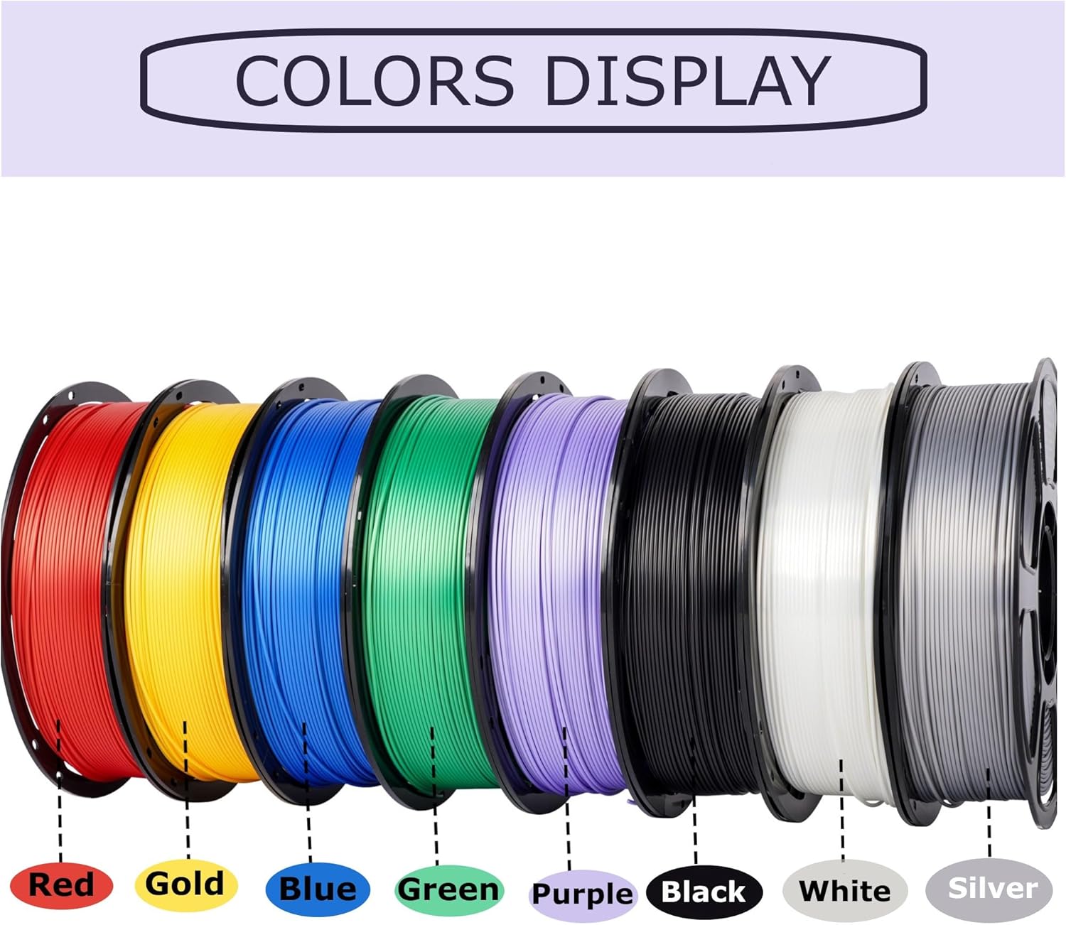 Silk PLA Filament 1.75mm Bundle 8x1KG, Shiny 3D Printer Filament Pack Accuracy +/- 0.02mm, Neatly Wound, Individually Vacuum Packed, Silky 3D Printing Filament for Most FDM 3D Printers