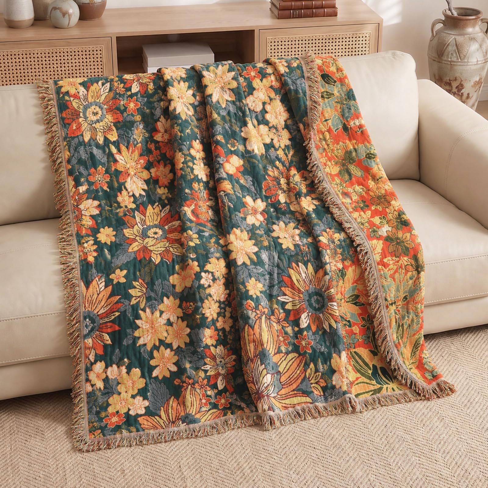 CAIEJSAEN Boho Throw Blanket Boho Bohemian Throw (Floral Dream, 200 * 230) — image 1