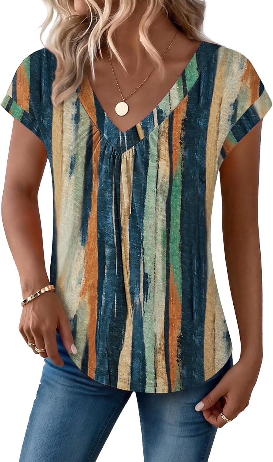 Zeagoo Womens Tops Short Sleeve V Neck Shirts Summer Dressy Casual Business Clothes Work Blouses Fashion Clothing Outfits - Image 4