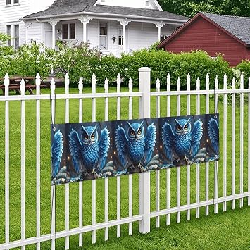 Large Banners Indoor Outdoor Personalized Banner Blue Owl Party Signs 300D Polyester Blank Banner With Four Metal Round Holes Banners for Party Decoration