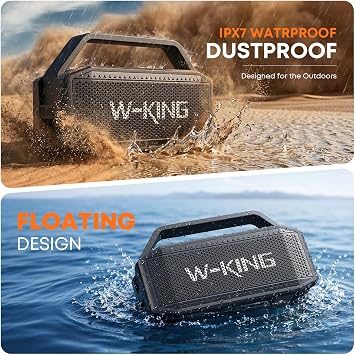 W‑KING Bluetooth Speaker Wireless Portable Bluetooth 5.3 Peak Output 100W, 108dB Loud Bass 60W, IPX7 Waterproof Outdoor, True Wireless Stereo, Up to 40 Hours Playtime, **High Capacity Battery** TF