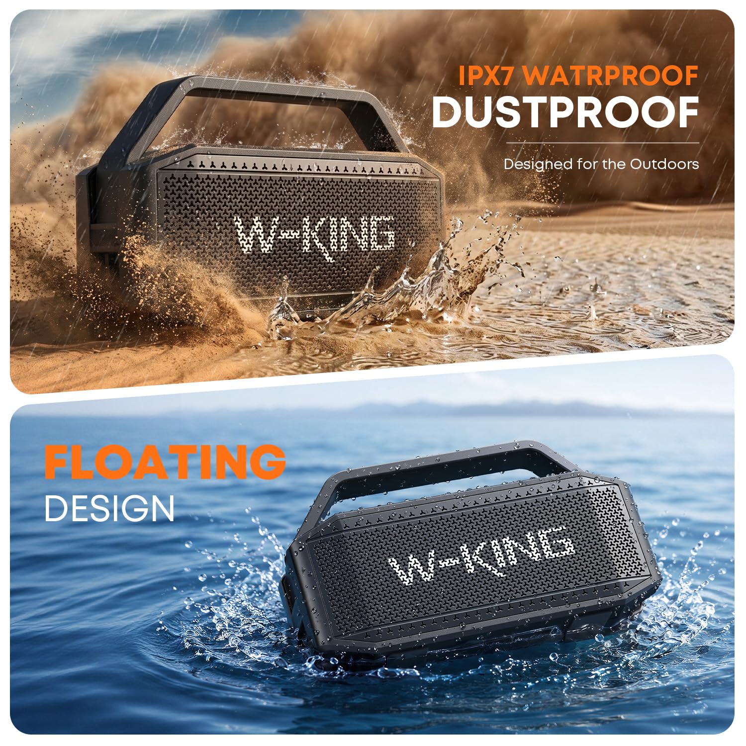 W-KING Subwoofer'lı Taşınabilir Yüksek Bluetooth Hoparlörler, 60W Dış Mekan Hoparlörleri Bluetooth Kablosuz Su Geçirmez Hoparlör, Derin Bas/40H/TF/AUX