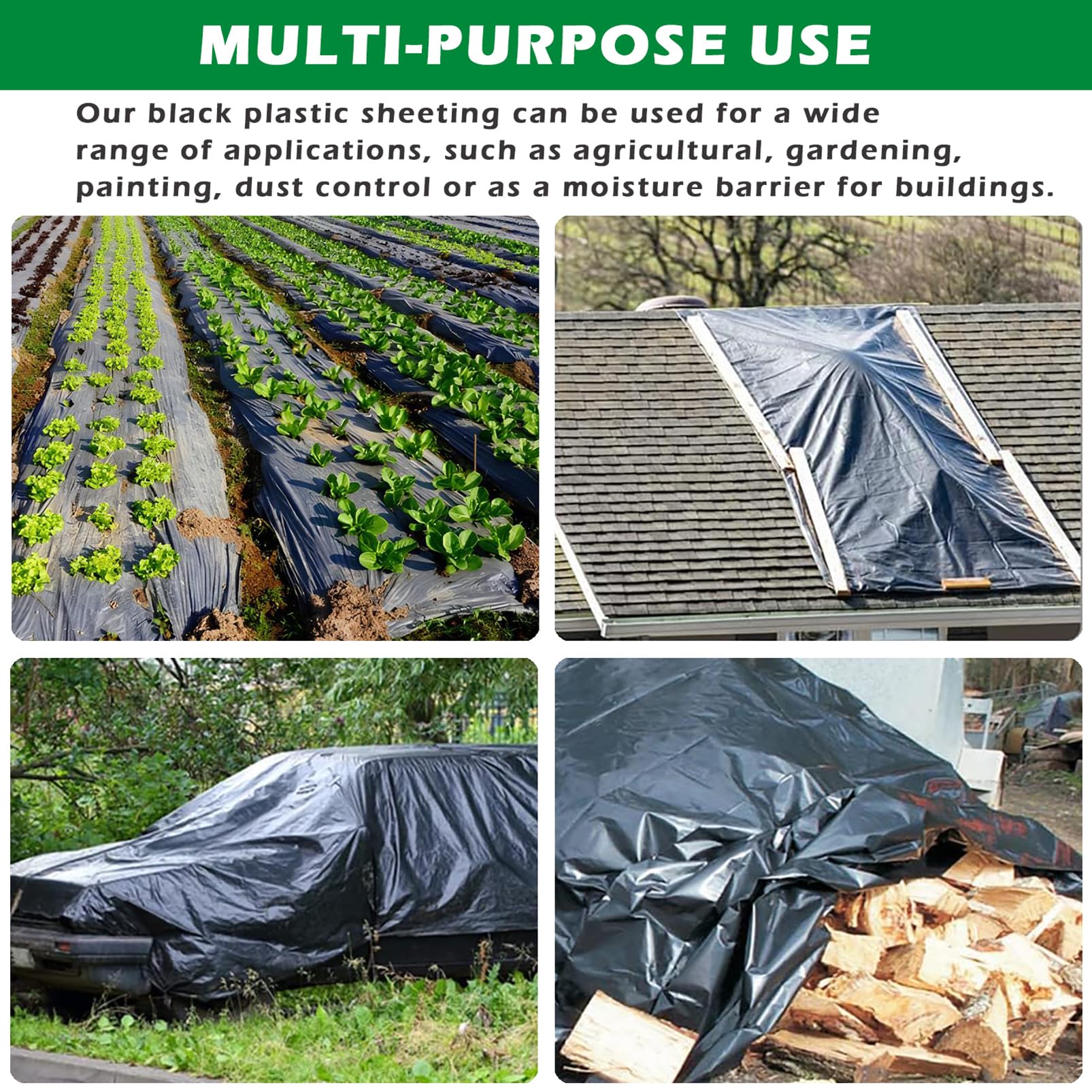 Telo Serra Nero 2 x 10M - Telo Protettivo per Serra - Resistente agli Strappi Extra Spesso - Copertura in Plastica Serra del Polytunnel Protezione del Giardino per Piante