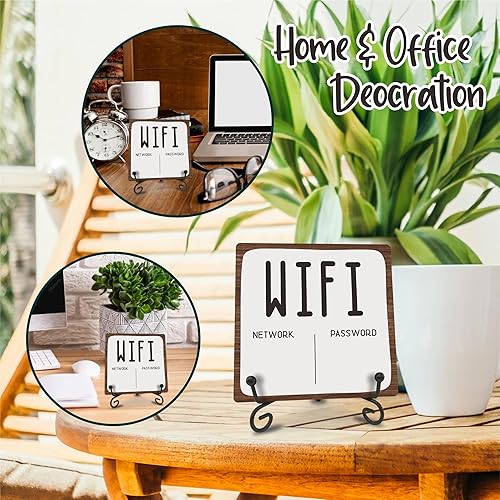 Miniatura 4 de Decoración de placa de madera  Letrero de aviso retro con Wifi  Letrero de madera con soporte de metal, decoración de oficina en casa, regalo